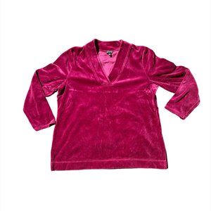 Talbots (Size XL) Velvet Velour Shirt, V Collar Long Sleeve Soft Stretchy